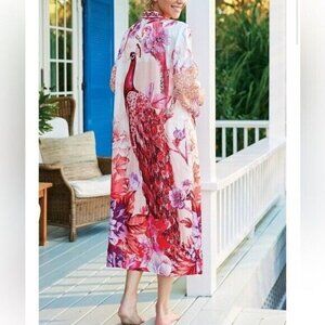 SOFT SURROUNDINGS Faye Silk Blend Peacock Kimono Robe Size M NEW